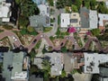 Top view steep hills and sharp curves one-way road Lombard Street, San Francisco Royalty Free Stock Photo